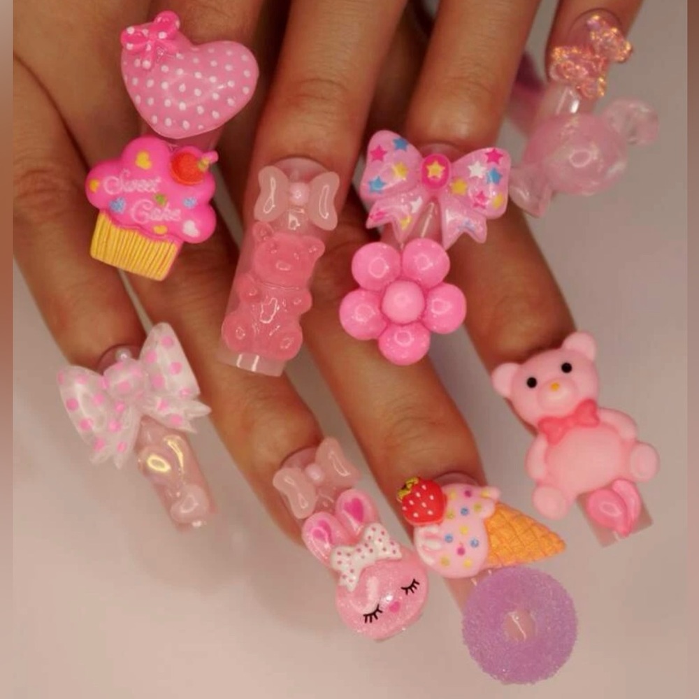 Long Square Cute Animal Decor Nails